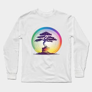 Vibrant Bonsai Tree Silhouette Art No. 560 Long Sleeve T-Shirt